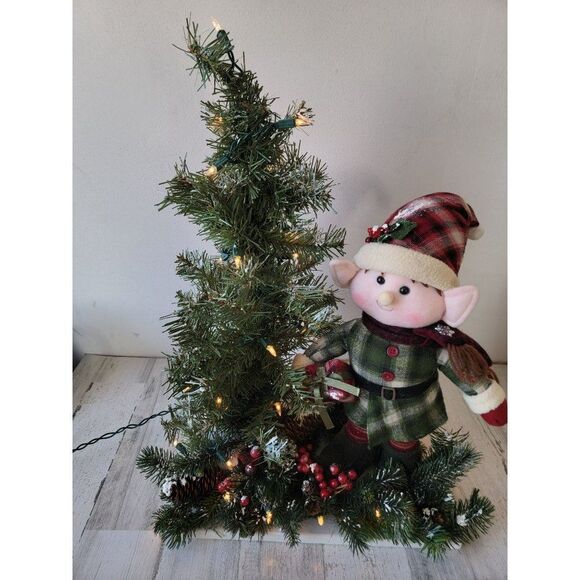 Plush elf Mini lighted tree Mistletoe snow xmas decor figure - Picture 2 of 10
